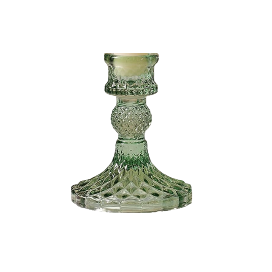 Glass Taper Candle Holder in Emerald Green -  4"