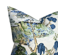 Asian Scenic Pillow Cover in Blue and Green (Various Sizes & Colors)