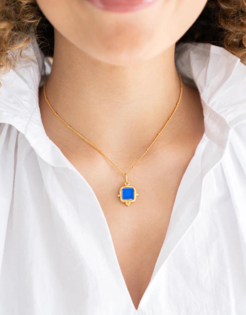 Blue Rectangle Crystal Dainty Chain Necklace