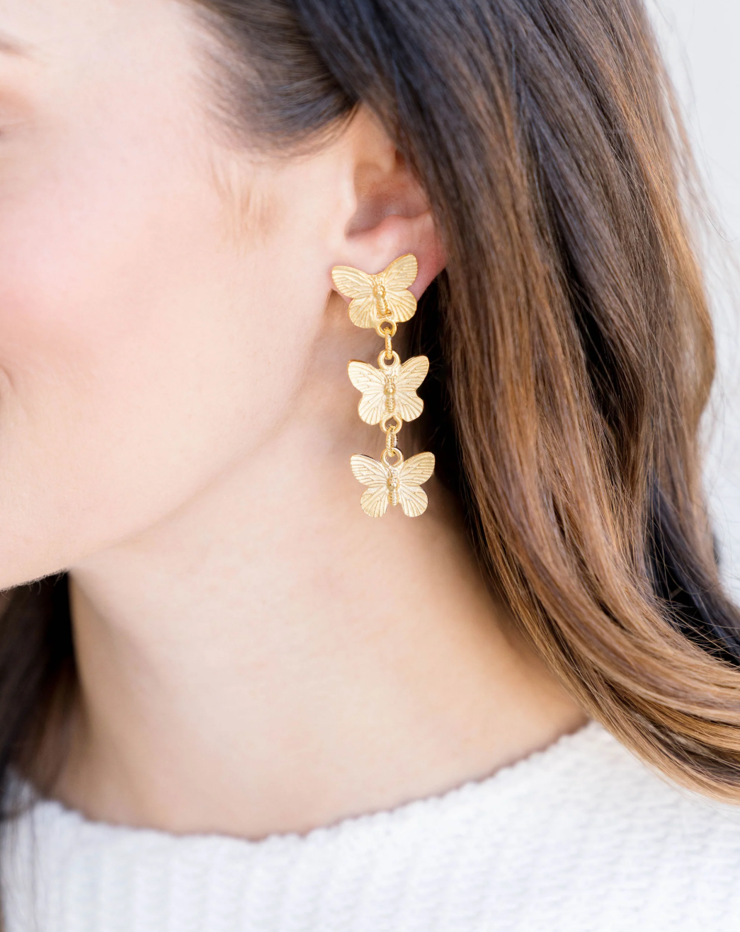 Triple Gold Butterfly Earrings