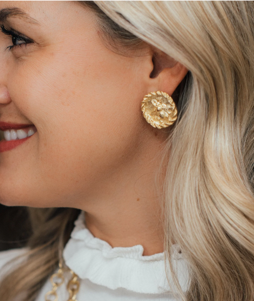 Gold Bee Intaglio Earrings