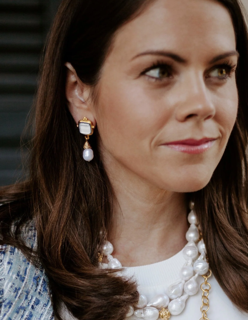 Charlotte White French Glass & Pearl Drop Earrings