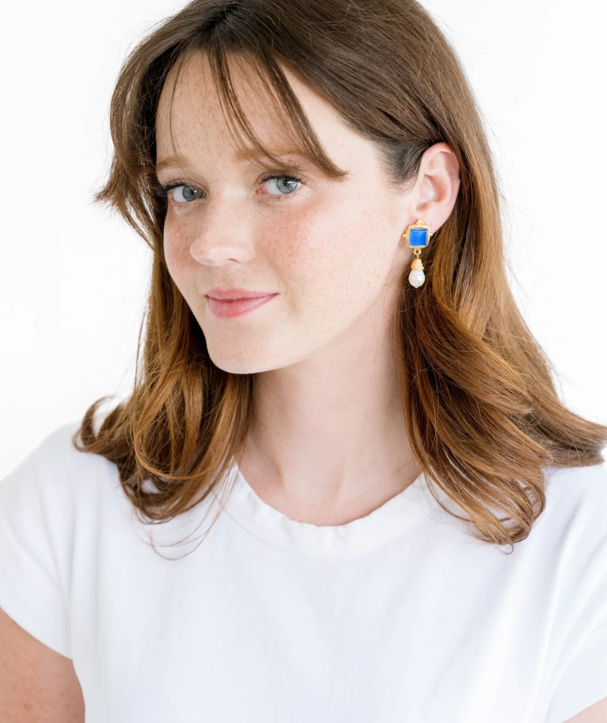 Charlotte Blue French Glass & Pearl Drop Earrings