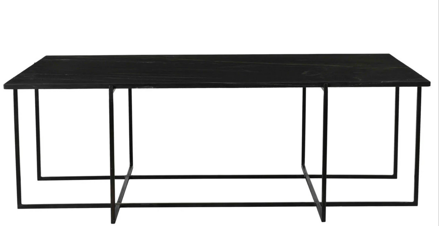 Black Marble Cocktail Table with Gunmetal Iron Base