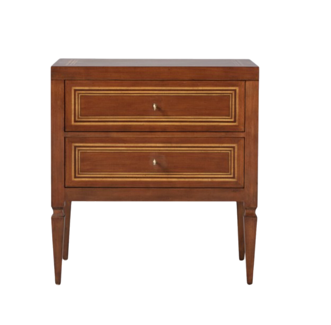 Solid Oak Bedside Table with Fruitwood Inlays and Brass Locks