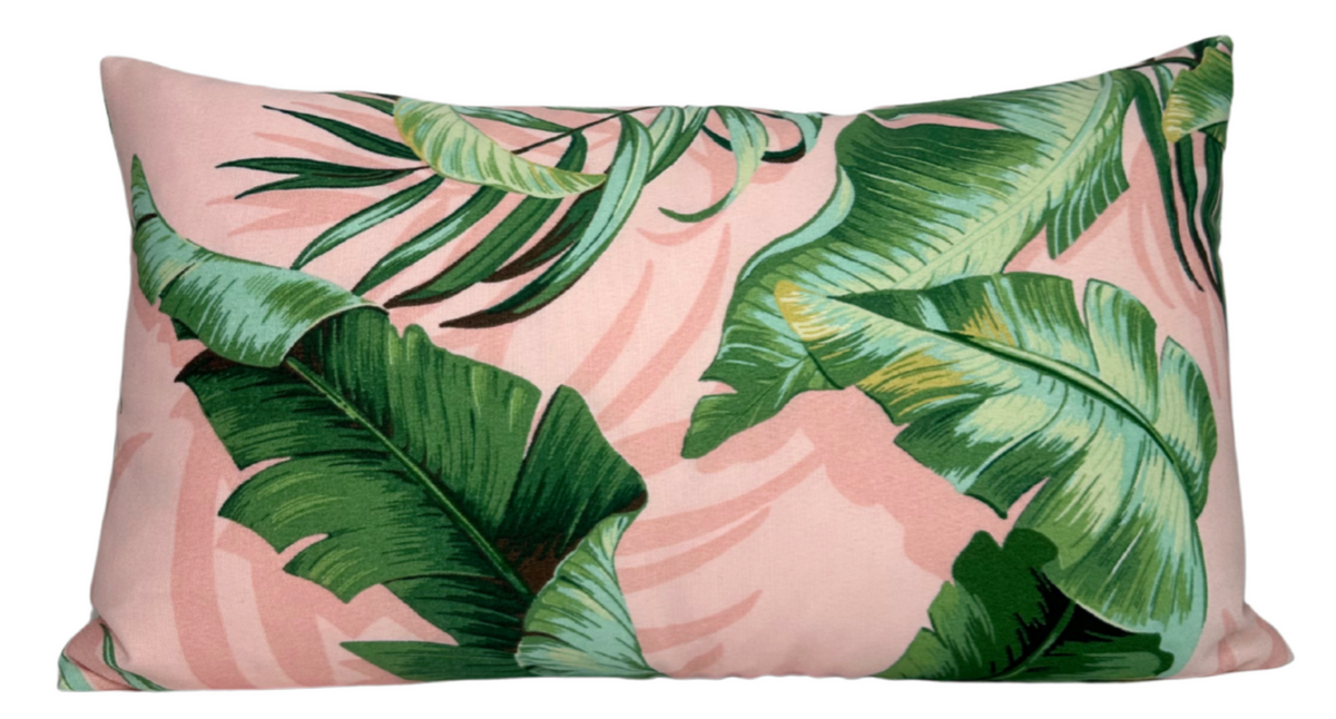 Palm Leaf Pillow Cover in Pink + Green (Various Sizes)