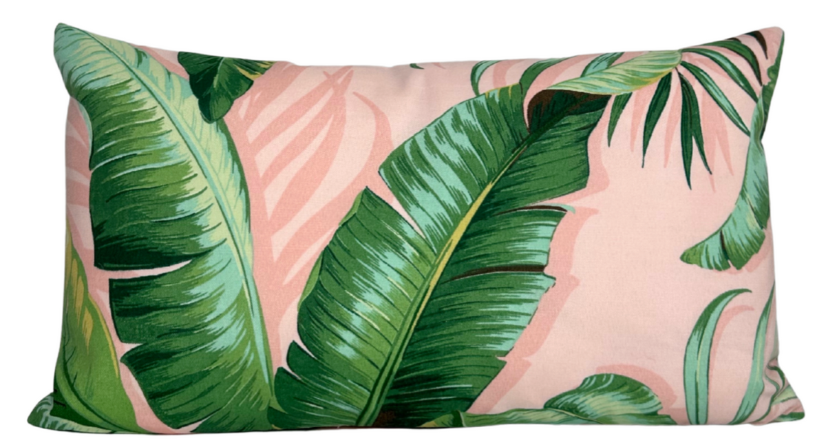 Palm Leaf Pillow Cover in Pink + Green (Various Sizes)