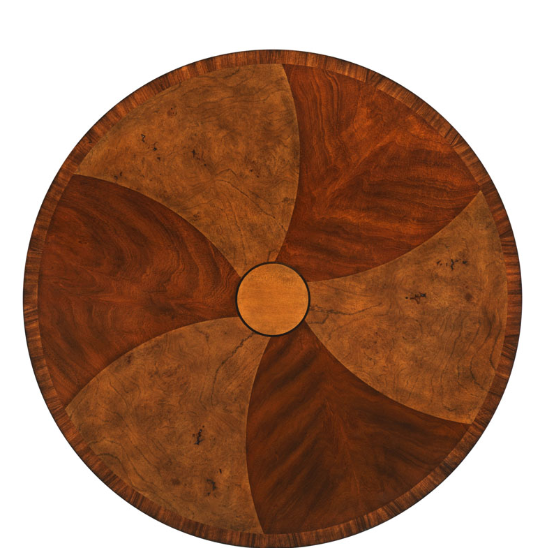 Pinwheel Veneer Center Table in Swirl Mahogany & English Brown Oak Burl