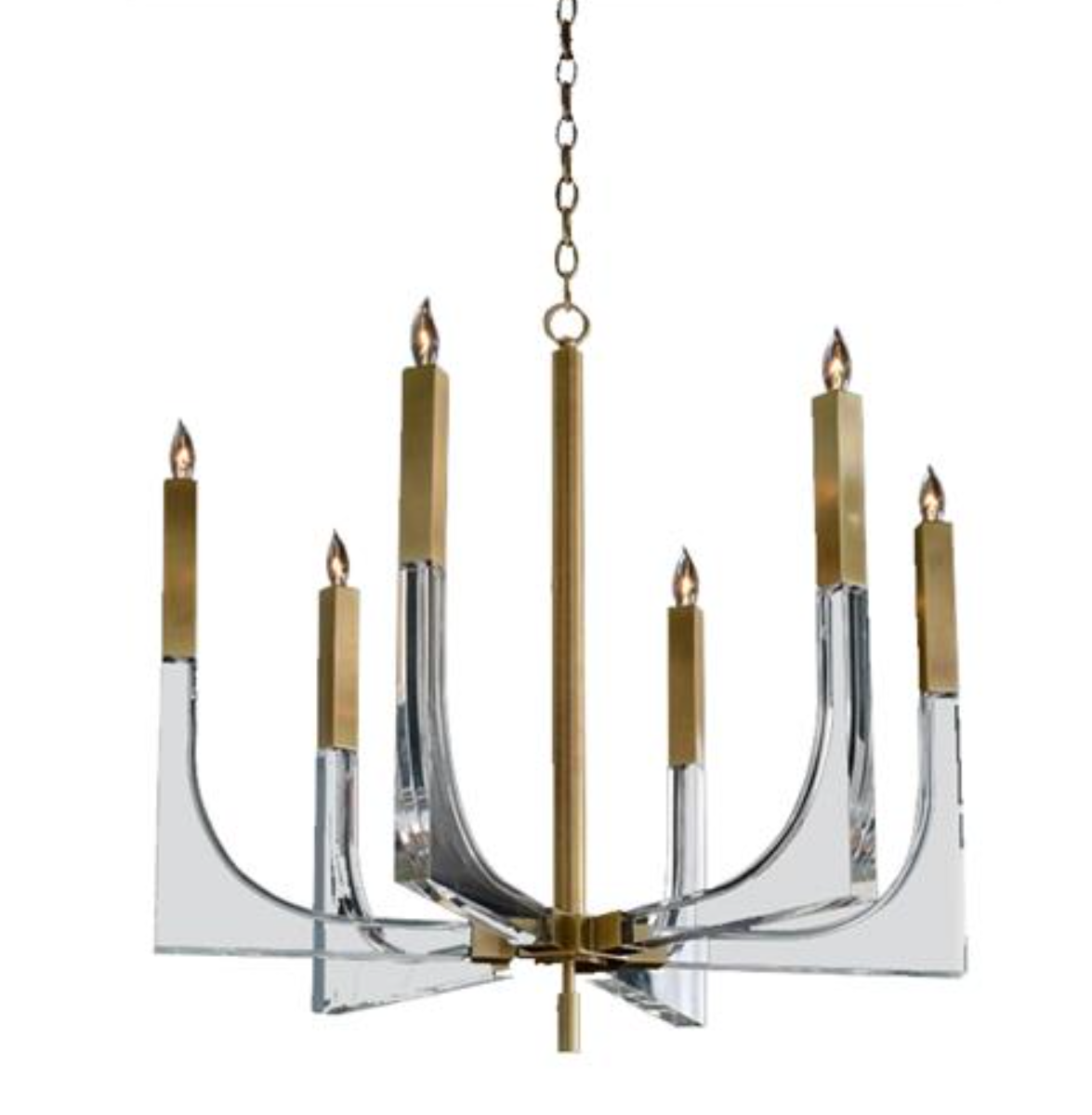 Acrylic & Antique Brass Six-Light Chandelier – Modern Classic Design