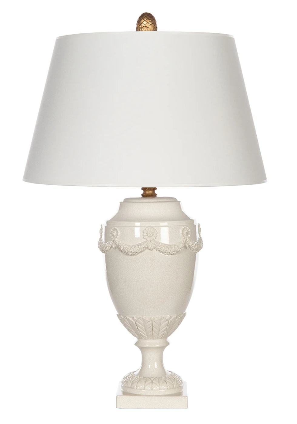 White Urn Ceramic Table Lamp with Gold Accents