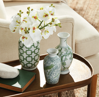 Green and White Chinoiserie Bud Vase with Floral and Bird Motif
