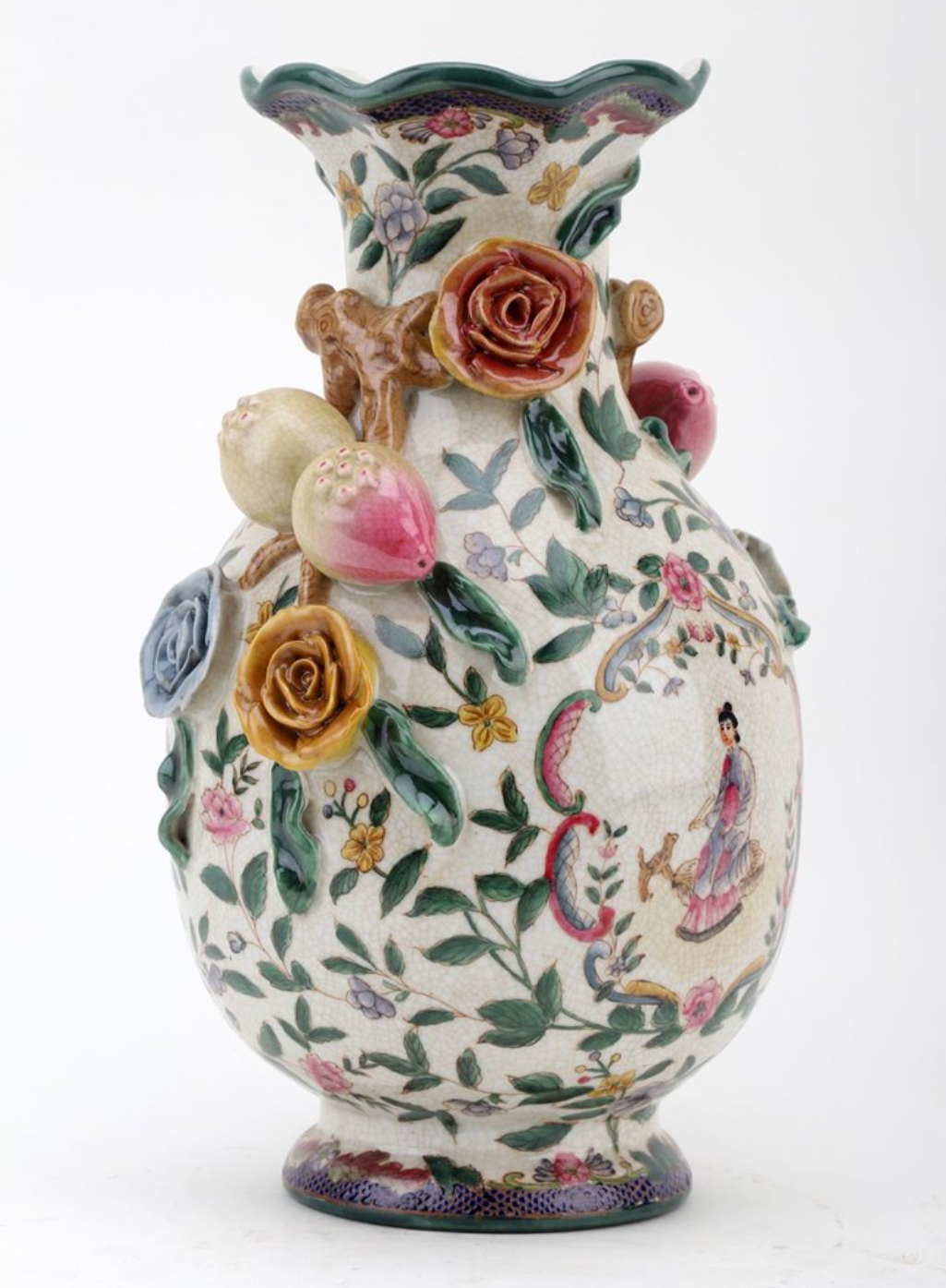 Intricate Vintage-Inspired Ceramic Flower Vase with Hand-Painted Details