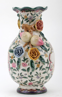 Intricate Vintage-Inspired Ceramic Flower Vase with Hand-Painted Details