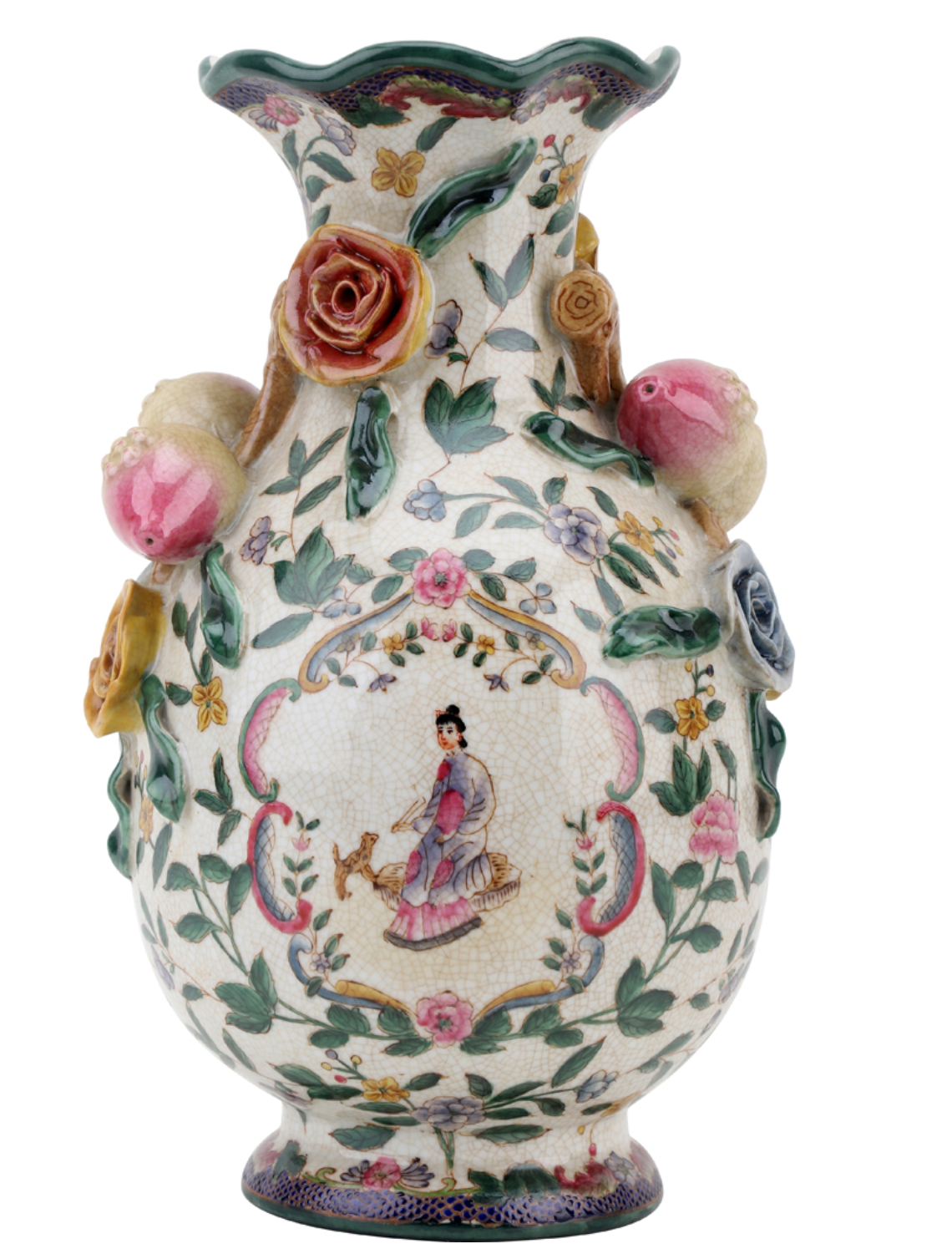 Intricate Vintage-Inspired Ceramic Flower Vase with Hand-Painted Details