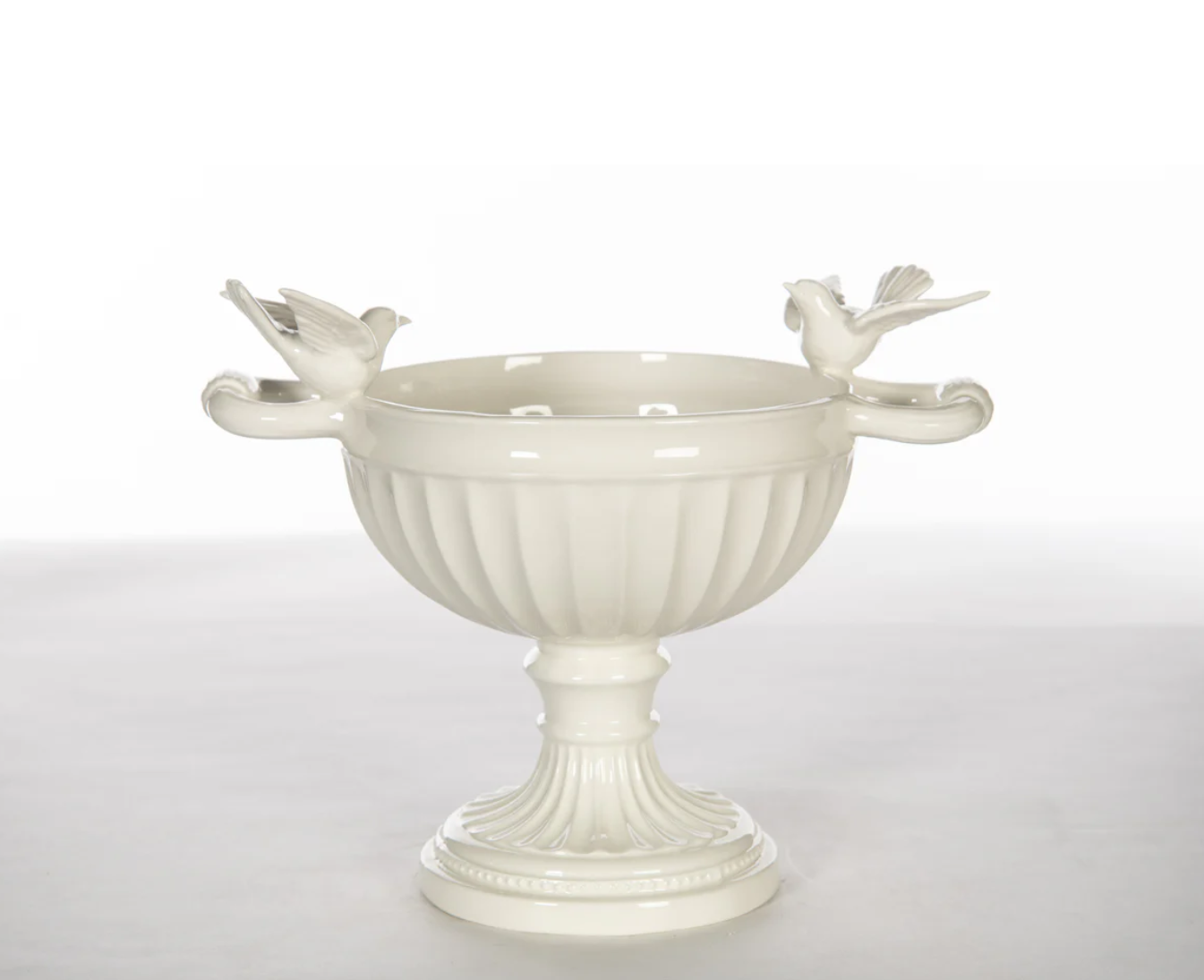 White Scalloped Pedestal Bowl with Love Birds