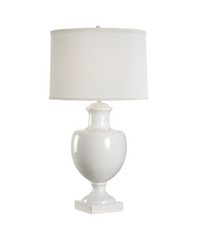 Italian White Glazed Ceramic Table Lamp with Off-White Linen Shade