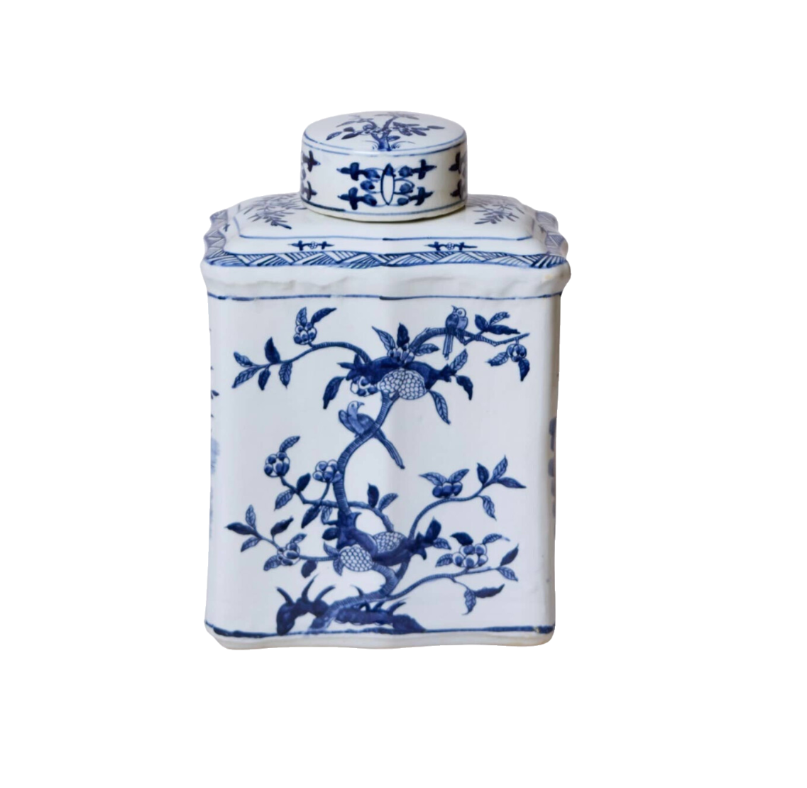 Bird and Flower Blue and White Porcelain Caddy Jar