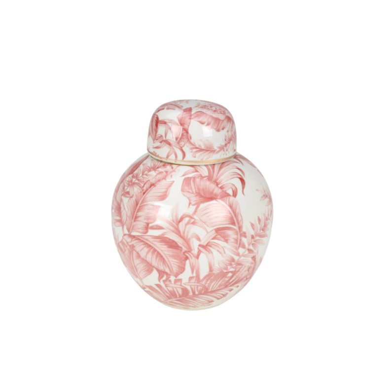Hand Painted Pink Palm Jar