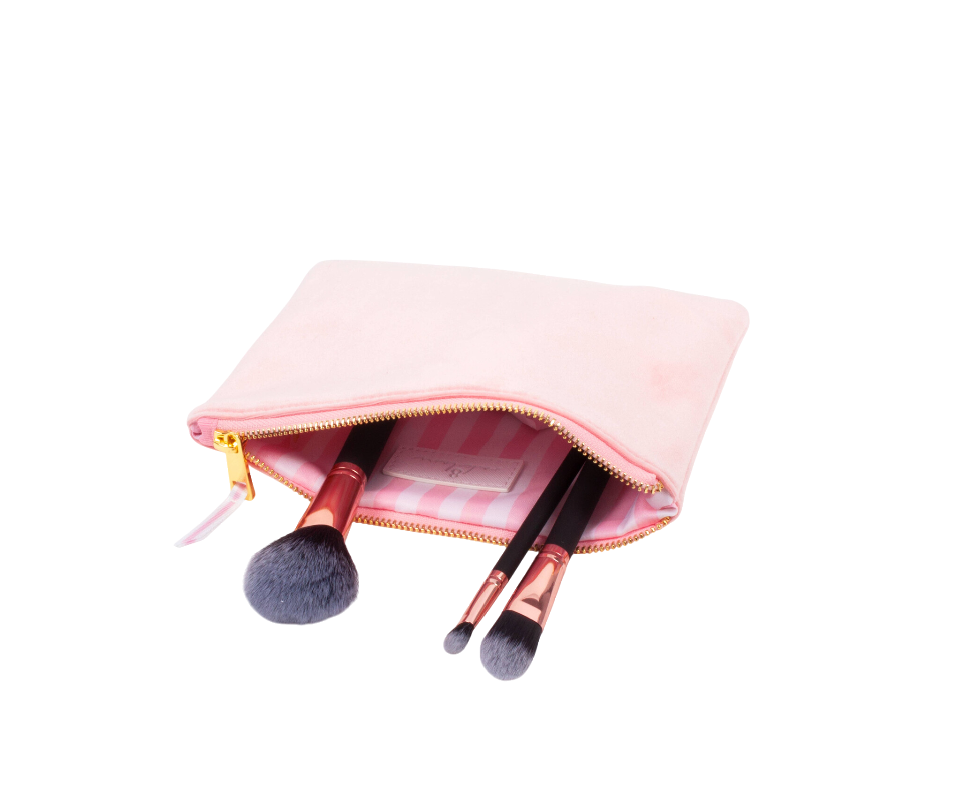 Dusty Pink Velvet Flat Pouch - Large