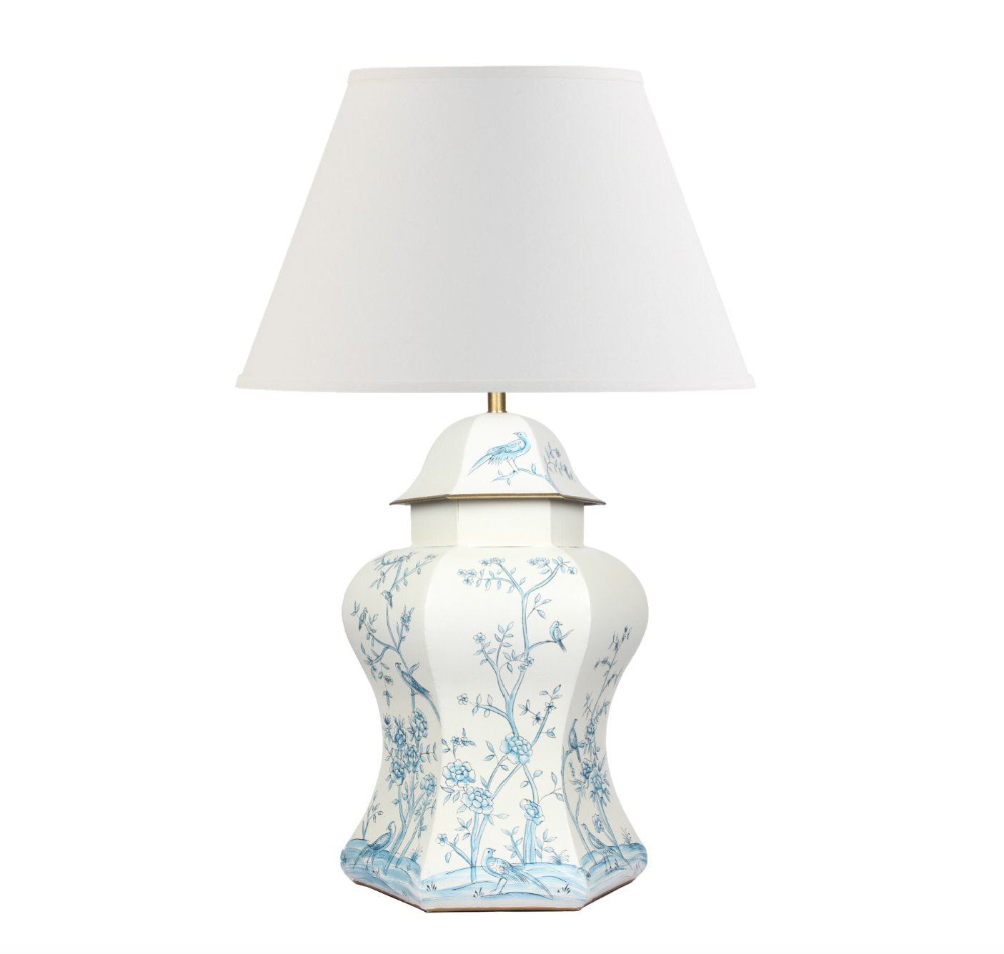 Ivory & Blue Scalloped Hexagon Lamp