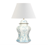 Ivory & Blue Scalloped Hexagon Lamp