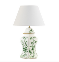 Ivory & Green Scalloped Hexagon Lamp