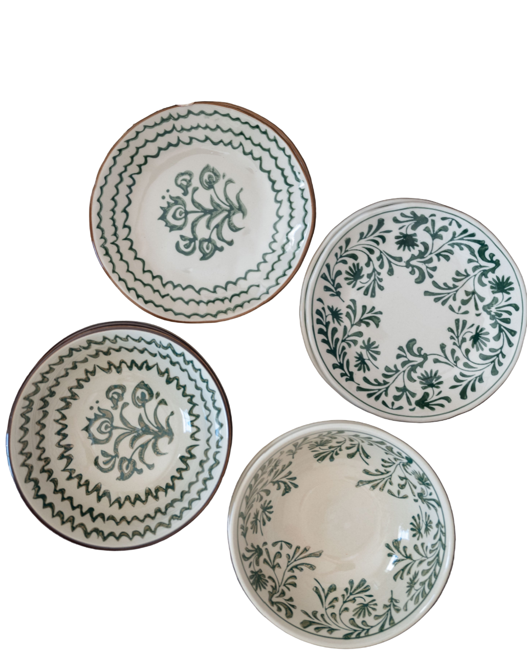 Willow Hand-Painted Dish: Green-set of 4 (Bowls and Plates)