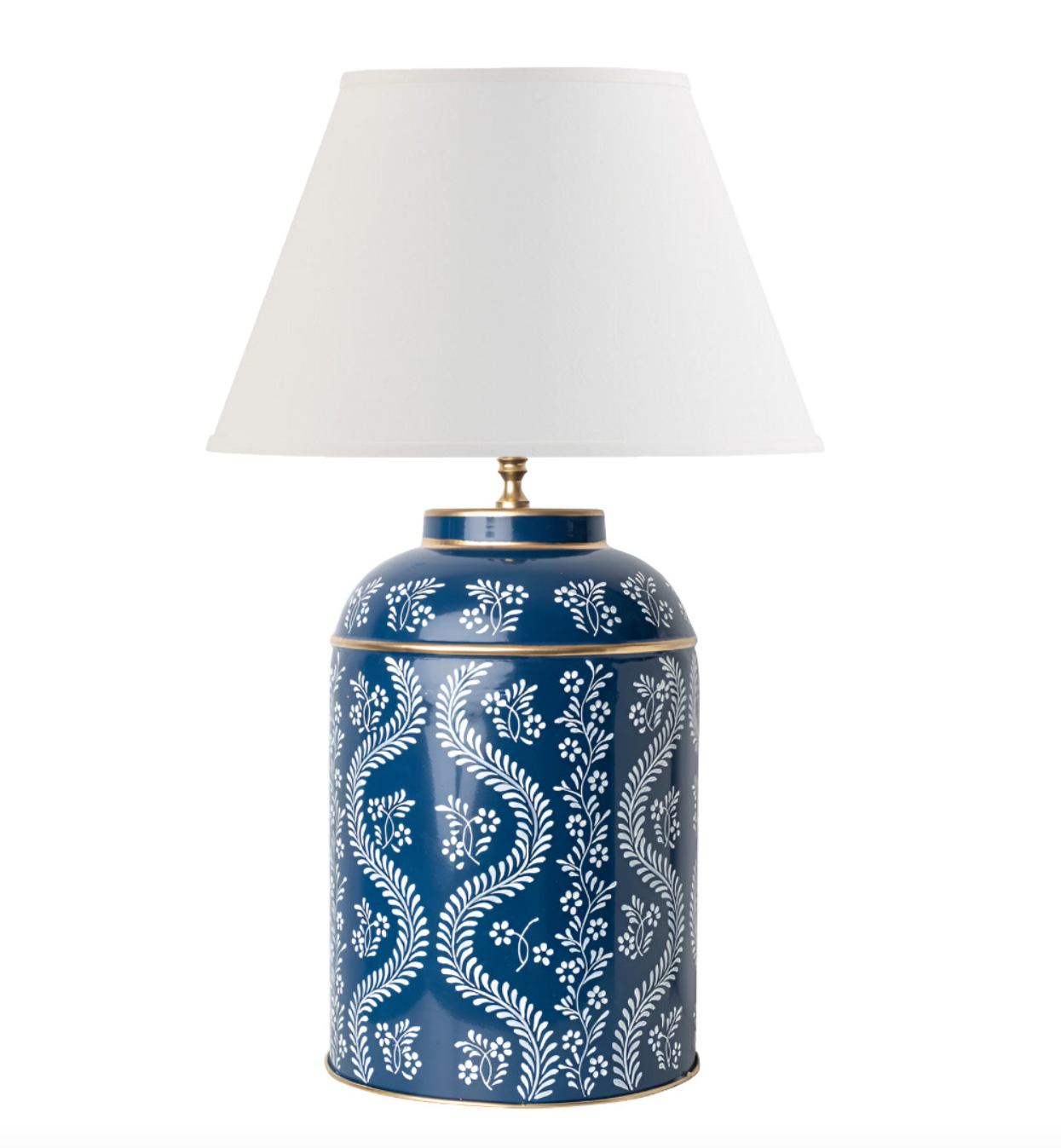 Navy & White IKat Trellis Tea Caddy Lamp