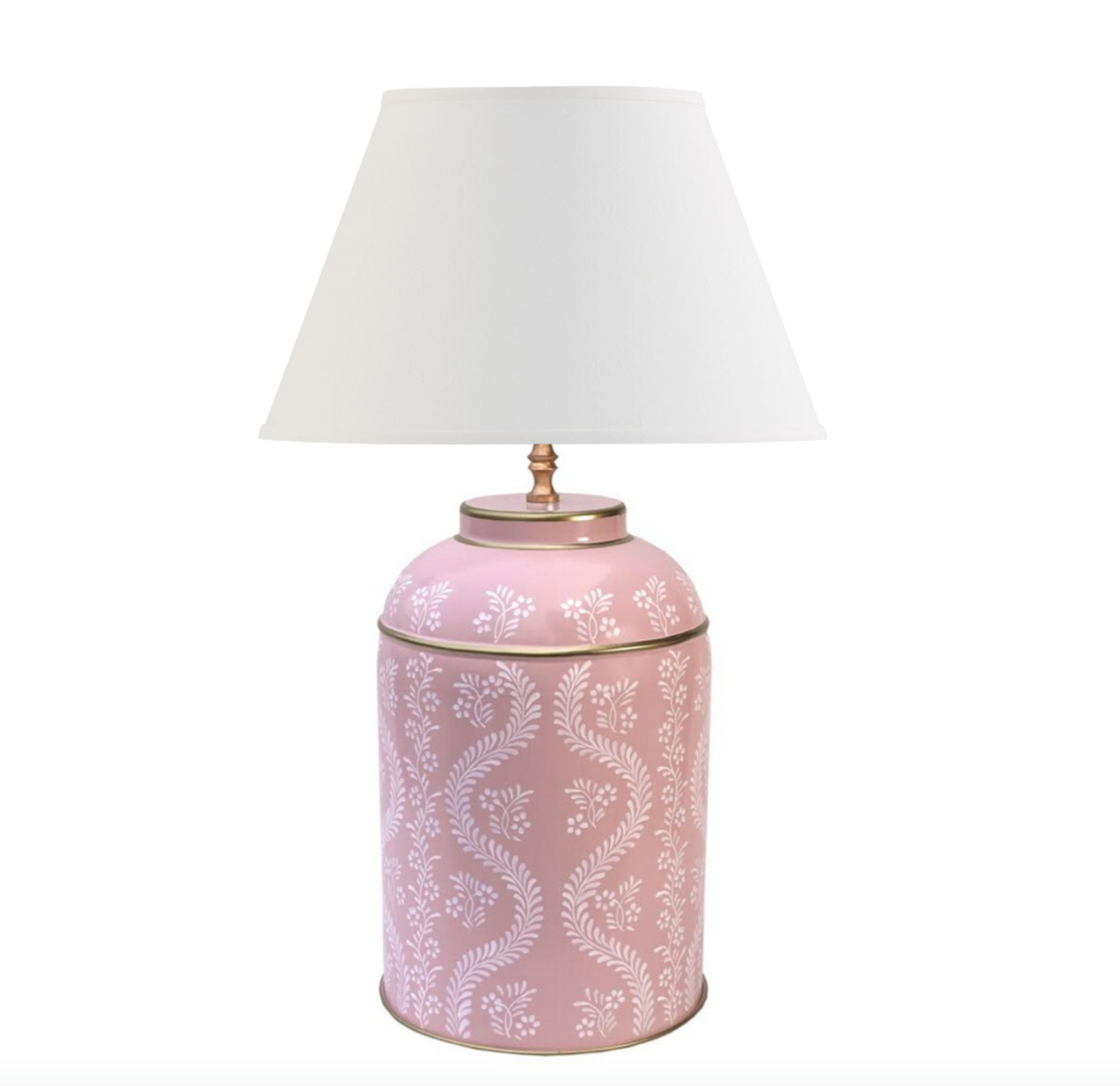 Pink & White IKat Trellis Tea Caddy Lamp