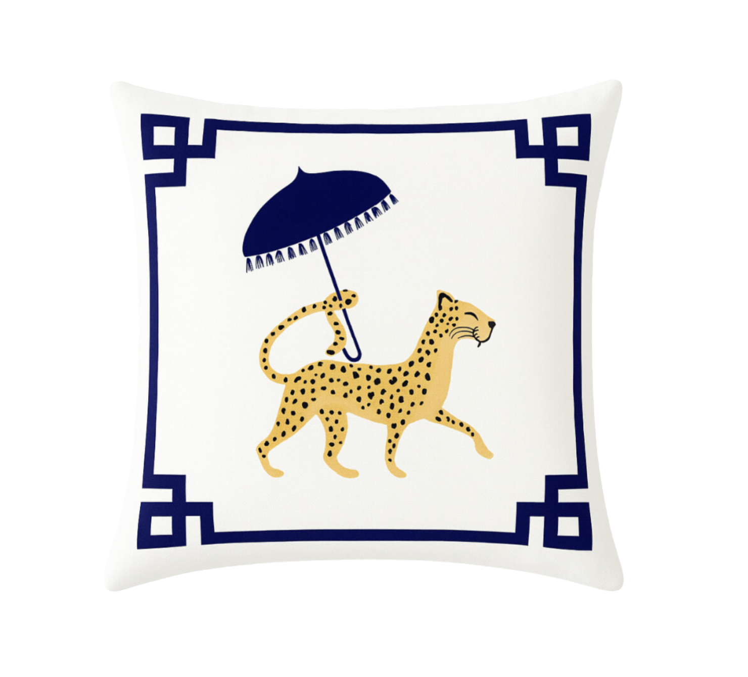 Cheetah w Umbrella Linen and Border Pillow 20"x20"