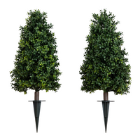 2.5' UV Resistant Artificial Boxwood Plant with Integrated Ground Stake (Indoor/Outdoor) - Set of 2