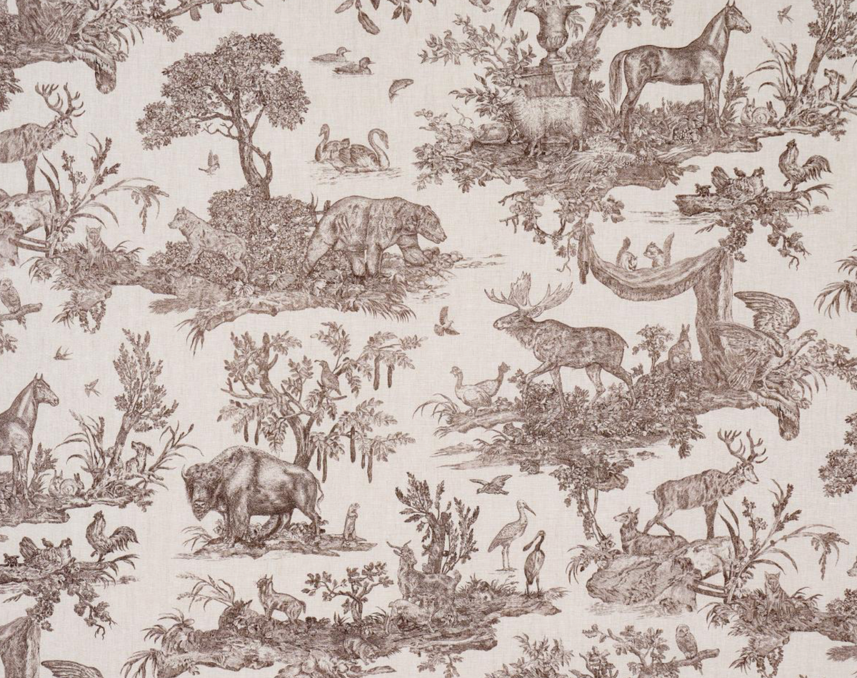 Western Toile Pillow Cover in Sepia Brown, Schumacher Textiles (Various Sizes)