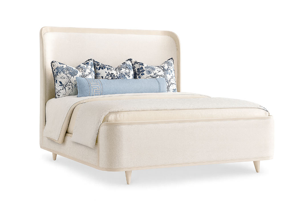 Elegant Wood Trimmed Bed - White Sand