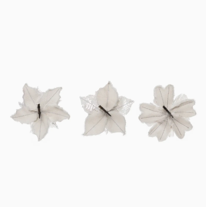 White Glitter Poinsettia Accent Florals — Set of 3
