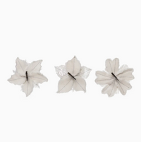 White Glitter Poinsettia Accent Florals — Set of 3