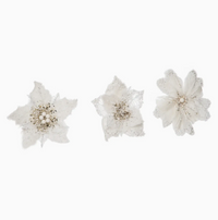 White Glitter Poinsettia Accent Florals — Set of 3