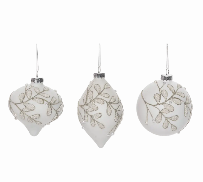 Glass Leaves Ornament with Faux Pearls – Set of 3