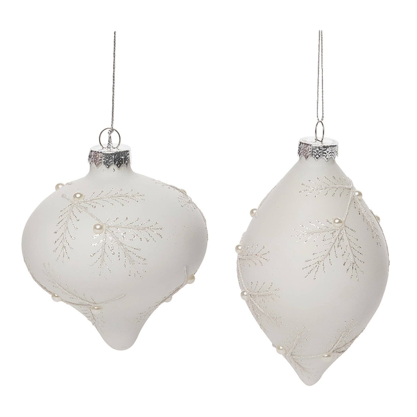 Glass Pine Needle Bulb Ornament – Set of 2