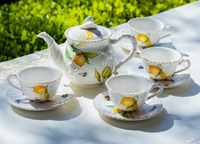 Lemon Bee Fine Porcelain Tea Set – Teapot with 4 Cups & Saucers