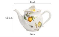 Lemon Bee Fine Porcelain Tea Set – Teapot with 4 Cups & Saucers