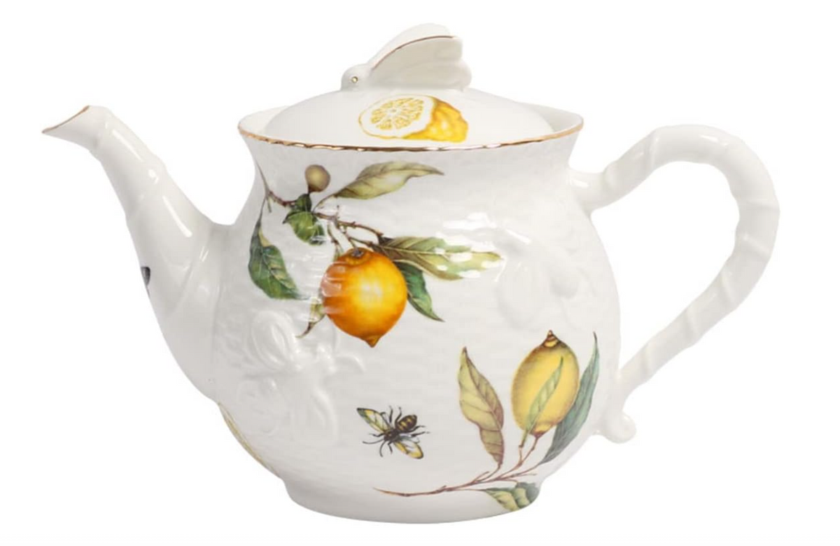 Lemon Bee Fine Porcelain Tea Set – Teapot with 4 Cups & Saucers