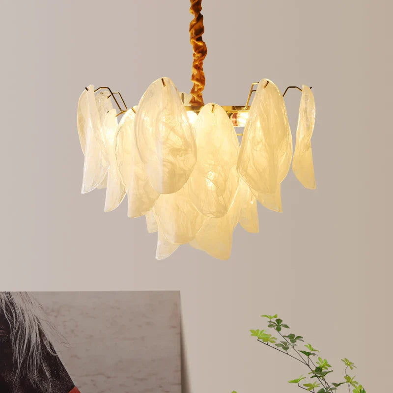 French Luxury Pendant Lamp Retro Glass Feather Design (Various Sizes)