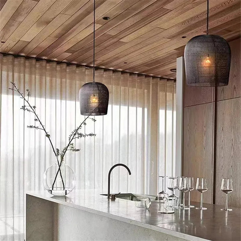 Wabi Sabi Rattan Pendant Light Handcrafted Elegance (Various Colors and Sizes)