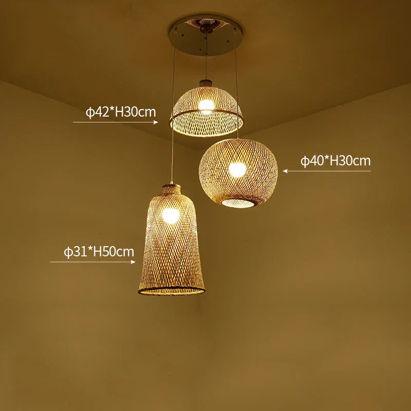 Set of 3Hand-Knitted Bamboo Rattan Pendant Lights (Various Styles)