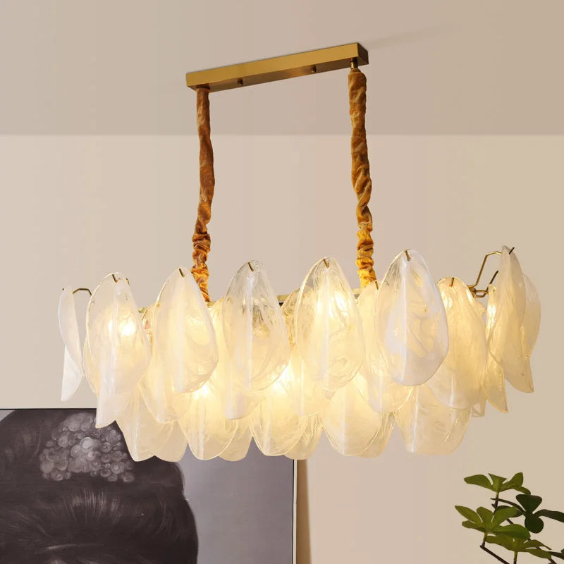French Luxury Pendant Lamp Retro Glass Feather Design (Various Sizes)