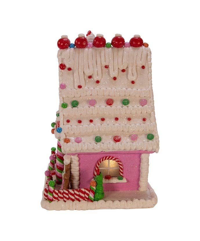 Christmas Gingerbread House - Candy Pink LED Holiday Decor 10" Battery Operated