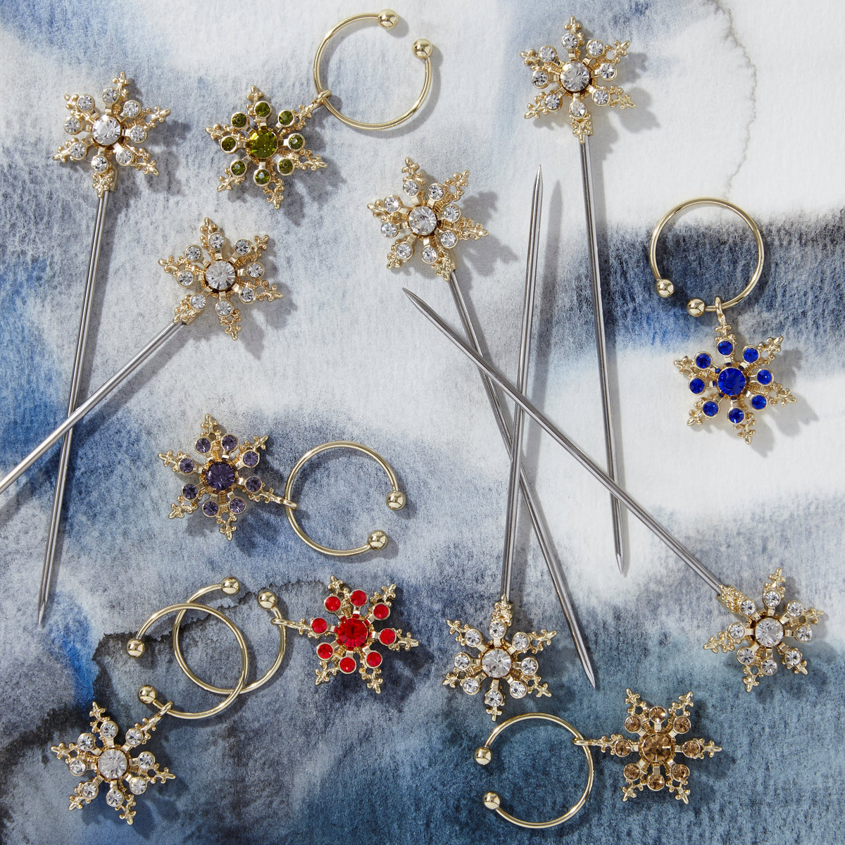 Snowflake Wine Charms – Jewel Tones (Set of 6)