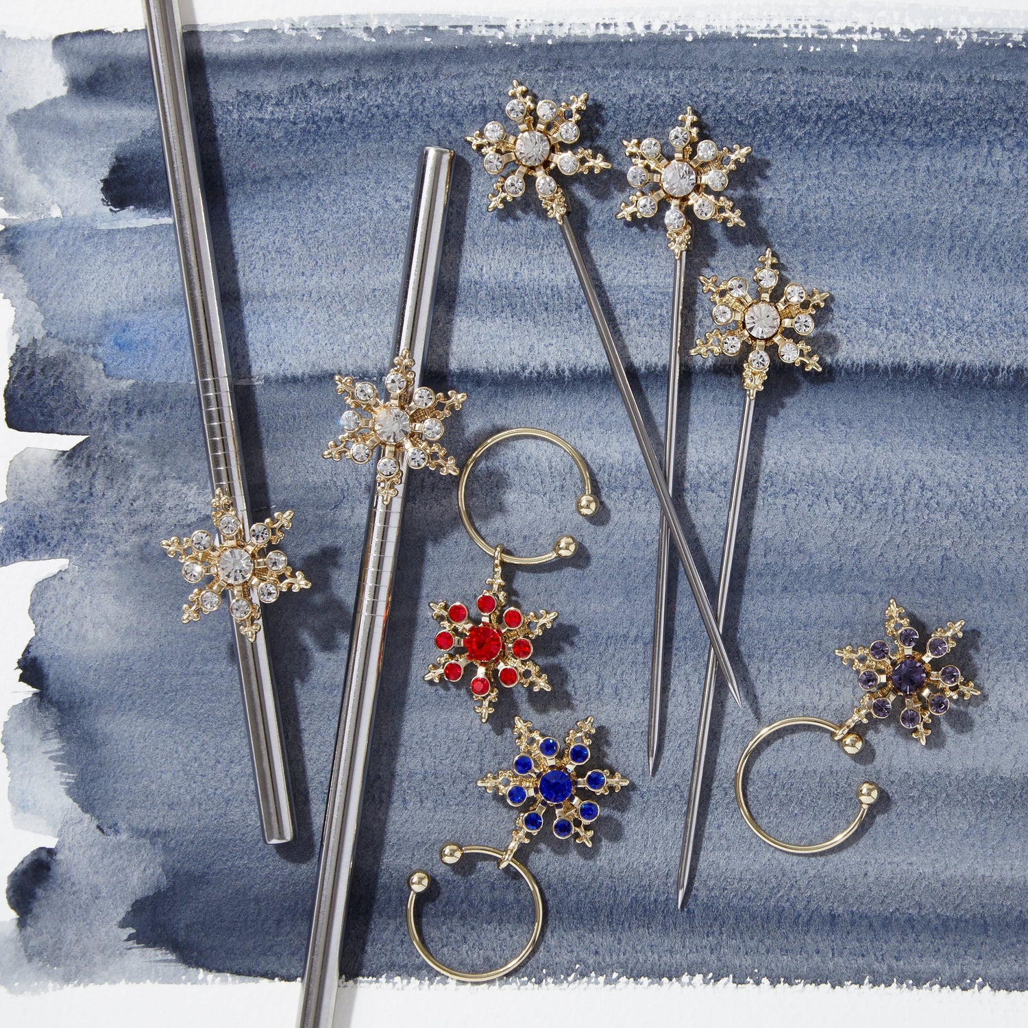 Snowflake Wine Charms – Jewel Tones (Set of 6)