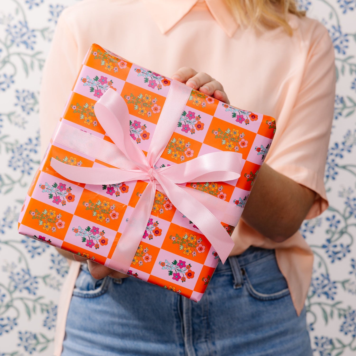 Floral Check Wrapping Paper Sheets