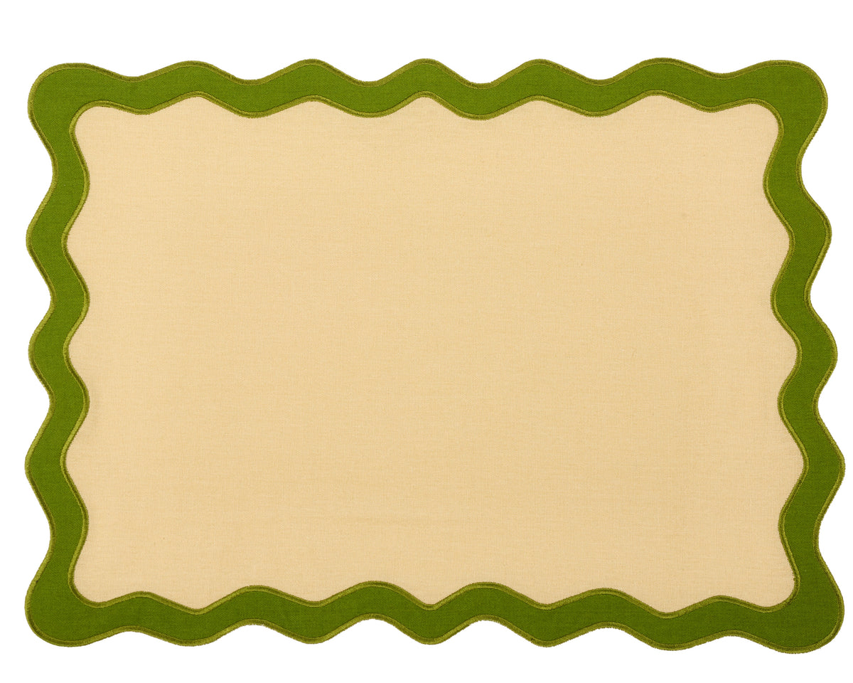 Hampton Tan & Moss Green Trim Placemat & Napkin